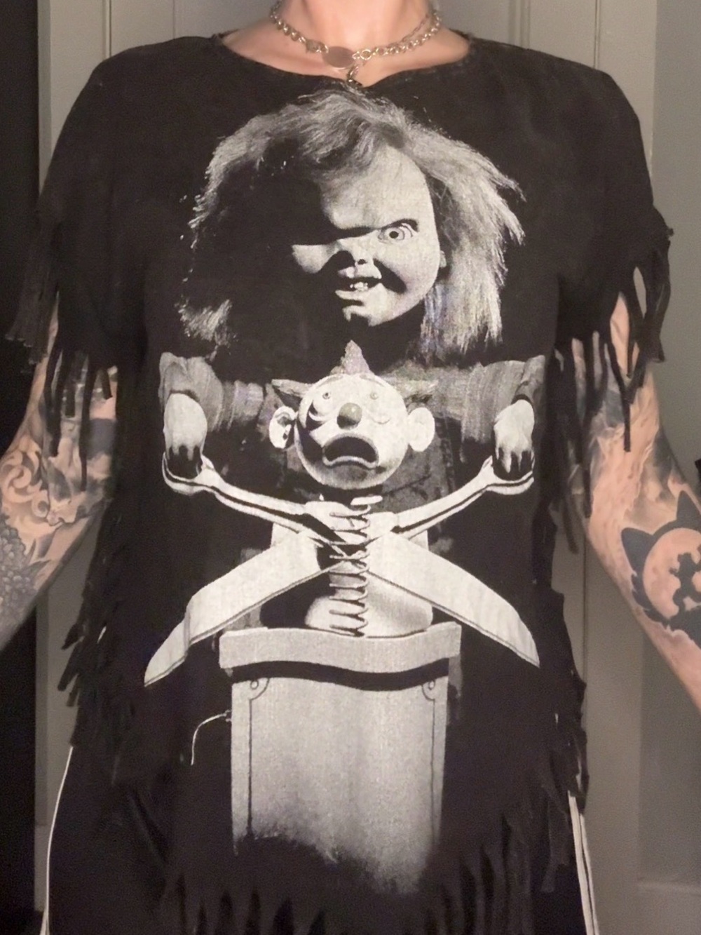 Charcoal Graphic Chucky Doll/Childs Play Fringe Tee